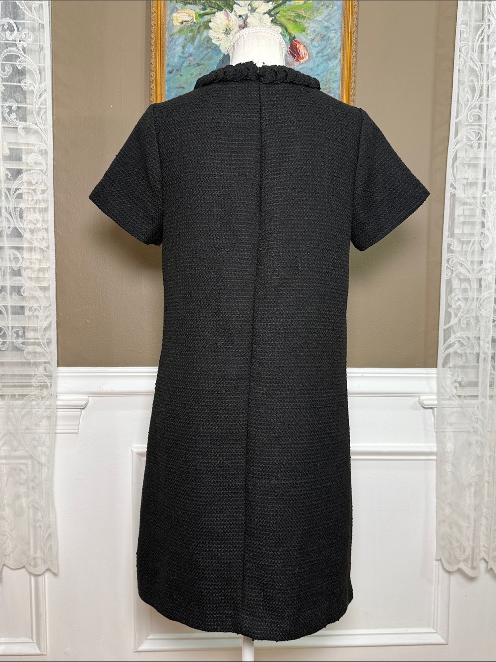 Tuckernuck Jackie Black Tweed Shift Dress Gold Buttons Size S - Picture 4 of 11
